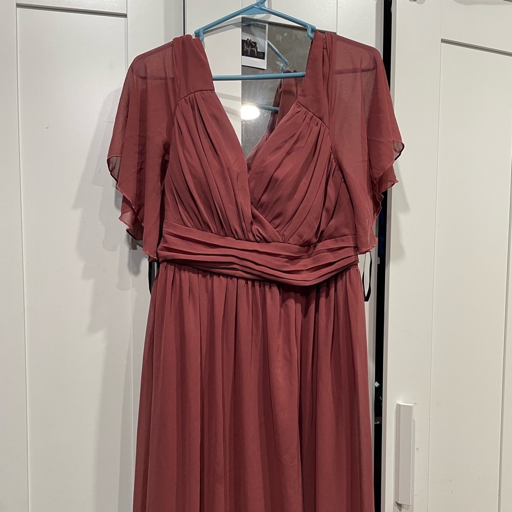 Butterfly sleeve split thigh chiffon bridesmaid dress